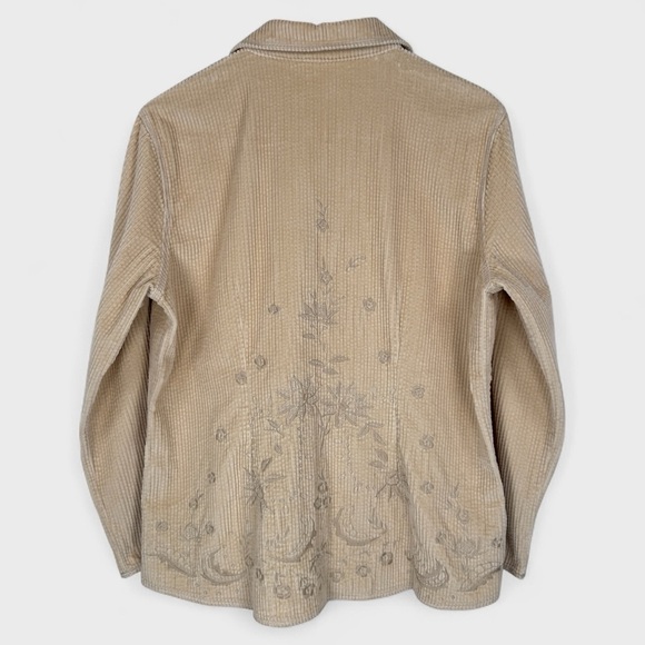 J.Jill Womens Medium Khaki Sand Corduroy Embroidered Floral Button Down Jacket - Picture 2 of 13